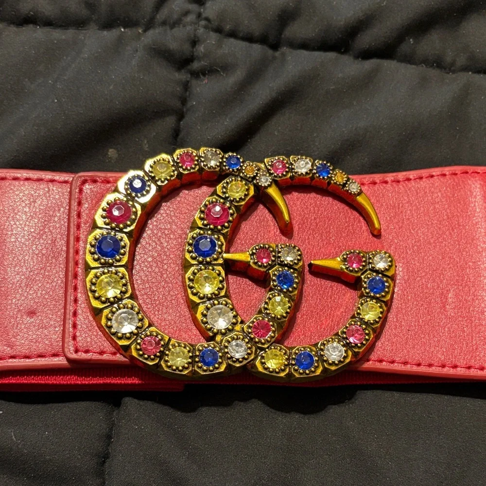 Fashion Dress Belt Red with Gold and Blue Accents